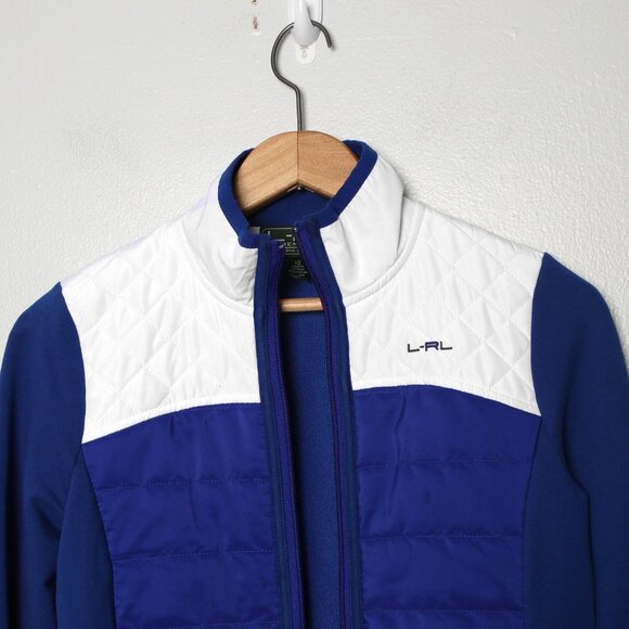 Lauren Ralph Lauren Active Quilted Jacket Blue White Coat Full Zipper Stretch - Picture 7 of 7
